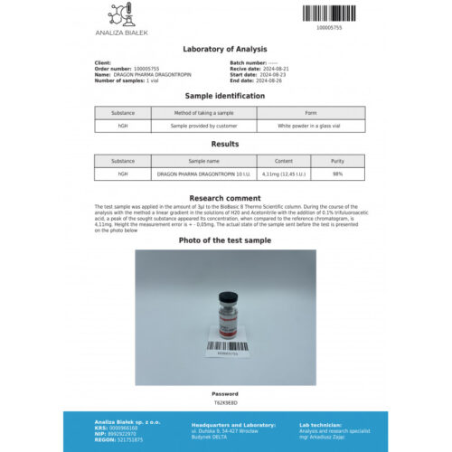 dragontropin lab test result - verified on 2024-08-26