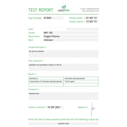 npp 150 lab test result - verified on 2021-09-16