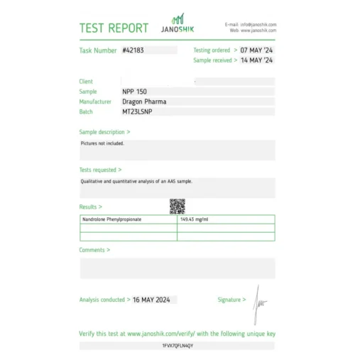 npp 150 lab test result - verified on 2024-05-16